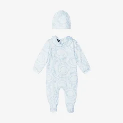 Versace Gifts|Babysuits*Blue Cotton Babysuit & Hat Set