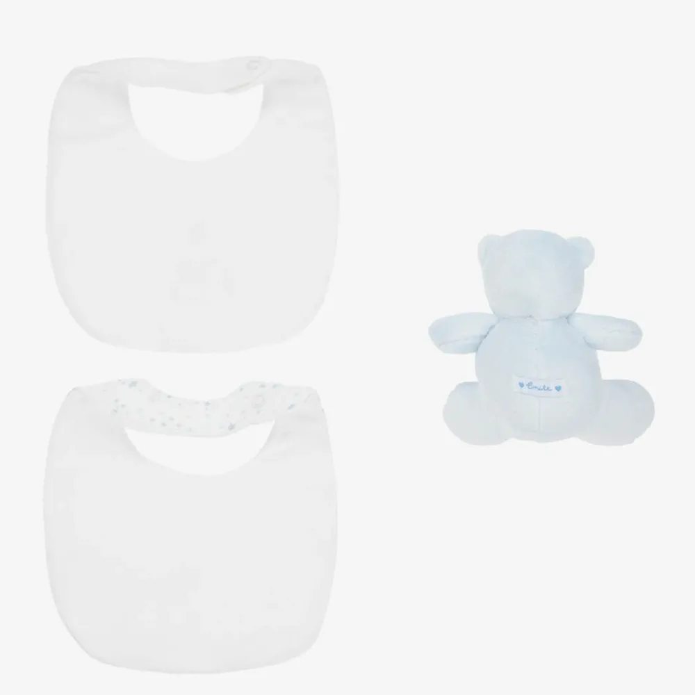 Emile et Rose Gifts*Blue Cotton Bibs & Bear Baby Gift Set