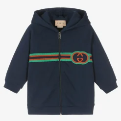 Gucci Tops*Blue Cotton Interlocking G Zip-Up Hoodie