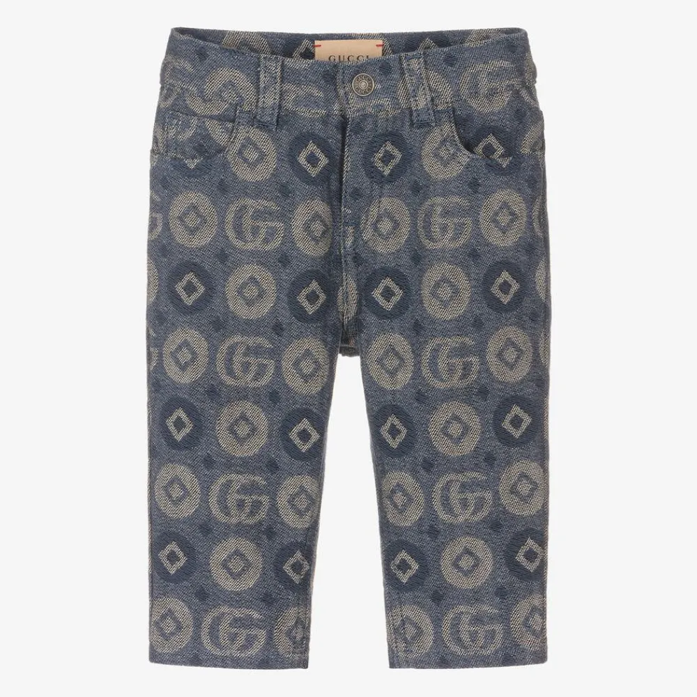 Gucci Trousers|Trousers*Blue Cotton Jacquard Logo Trousers