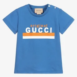 Gucci Tops*Blue Cotton Logo Baby T-Shirt