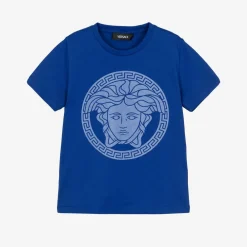 Versace Tops*Blue Cotton Medusa Print T-Shirt