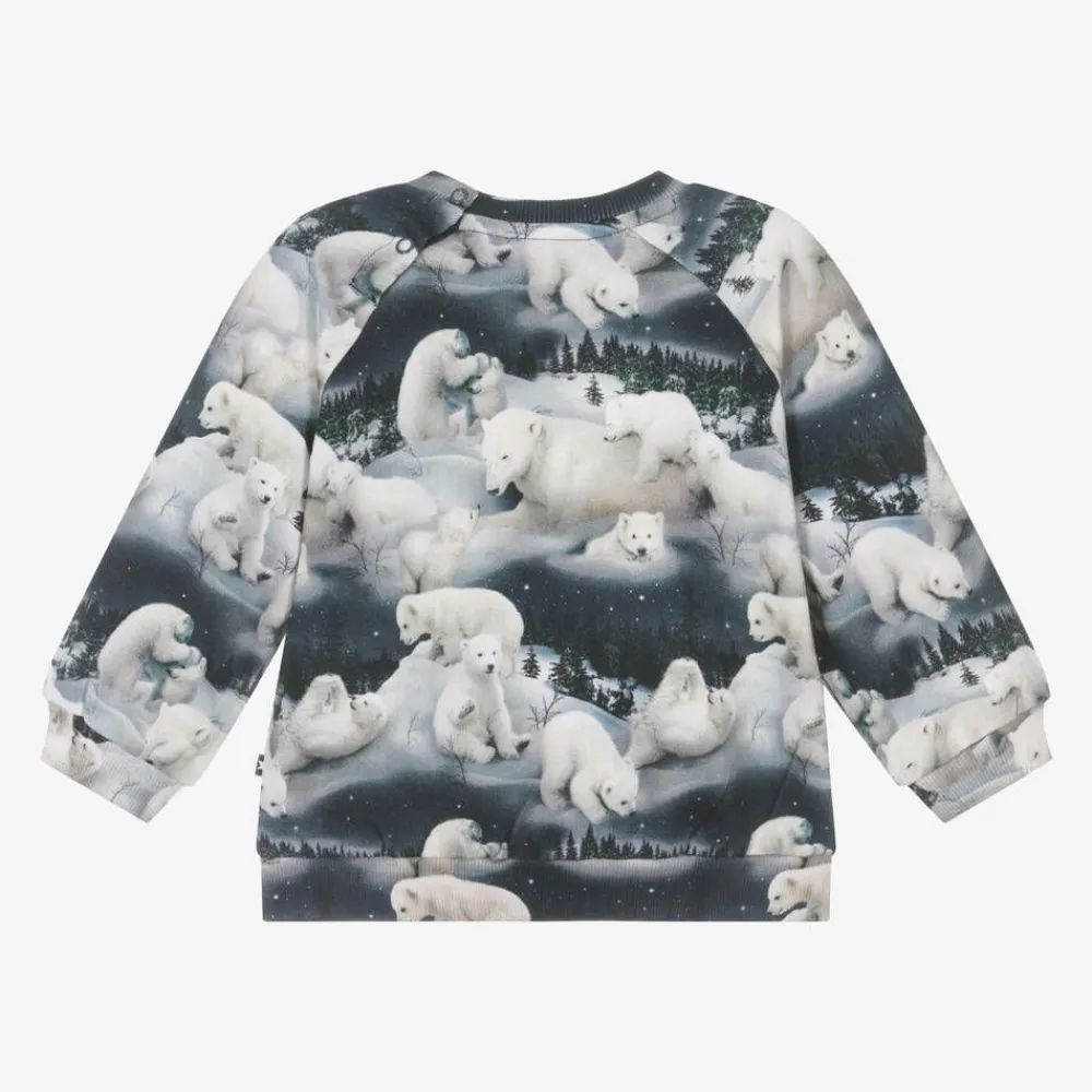 Molo Tops|Tops*Blue Cotton Polar Bears Sweatshirt
