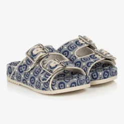 Gucci Sandals*Blue Double G Canvas Slip-on Sandals
