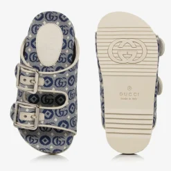 Gucci Sandals*Blue Double G Canvas Slip-on Sandals