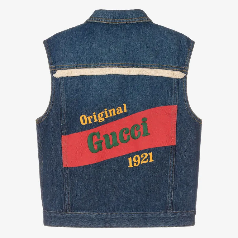 Gucci Coats & Jackets|Coats & Jackets*Blue Embroidered Logo Denim Gilet