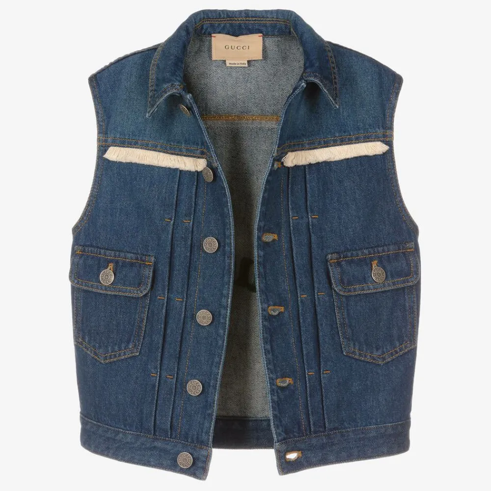 Gucci Coats & Jackets|Coats & Jackets*Blue Embroidered Logo Denim Gilet