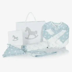 The Little Tailor Gifts|Babysuits*Blue Hare Print Cotton Babysuit Set