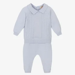 Caramelo Kids Outfit Sets*Blue Knit Top & Trousers Set