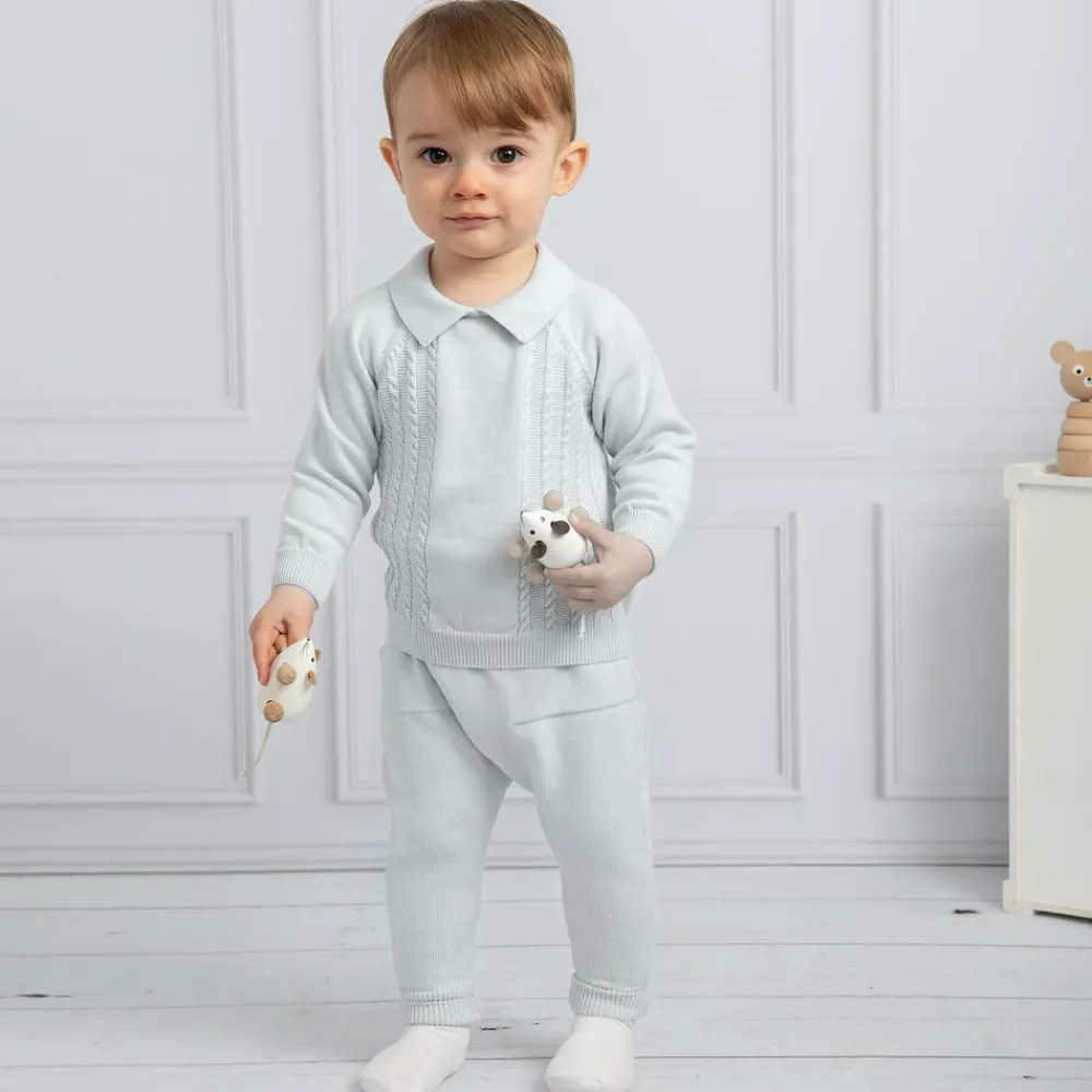 Caramelo Kids Outfit Sets*Blue Knit Top & Trousers Set