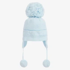 Emile et Rose Hats|Hats*Blue Knitted Cotton Pom-Pom Hat