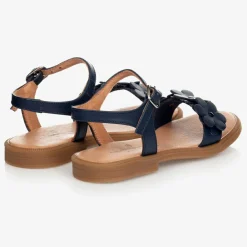 Childrens Classics Sandals*Blue Leather Flower Sandals