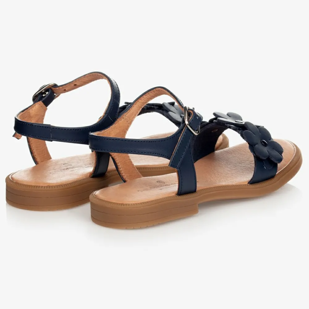 Childrens Classics Sandals*Blue Leather Flower Sandals