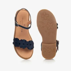 Childrens Classics Sandals*Blue Leather Flower Sandals