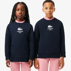 Lacoste Tops*Blue Organic Cotton Crocodile Logo Sweatshirt