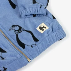 Mini Rodini Tops*Blue Penguin Print Zip-Up Fleece Top