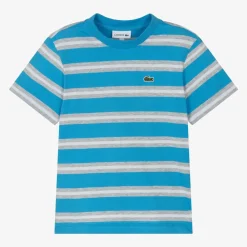 Lacoste Tops*Blue Striped Cotton T-Shirt
