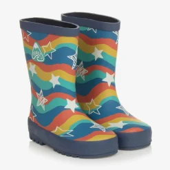 Frugi Rain Boots|Rain Boots*Blue Wavy Stripes & Stars Rain Boots