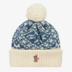 Moncler Enfant Hats|Hats*Blue Wool Pom-Pom Beanie Hat