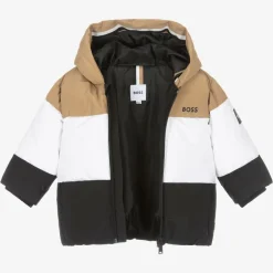 BOSS Coats & Jackets*Boys Beige & Black Stripe Hooded Coat