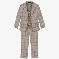 Romano Suits*Boys Beige & Blue Check Suit