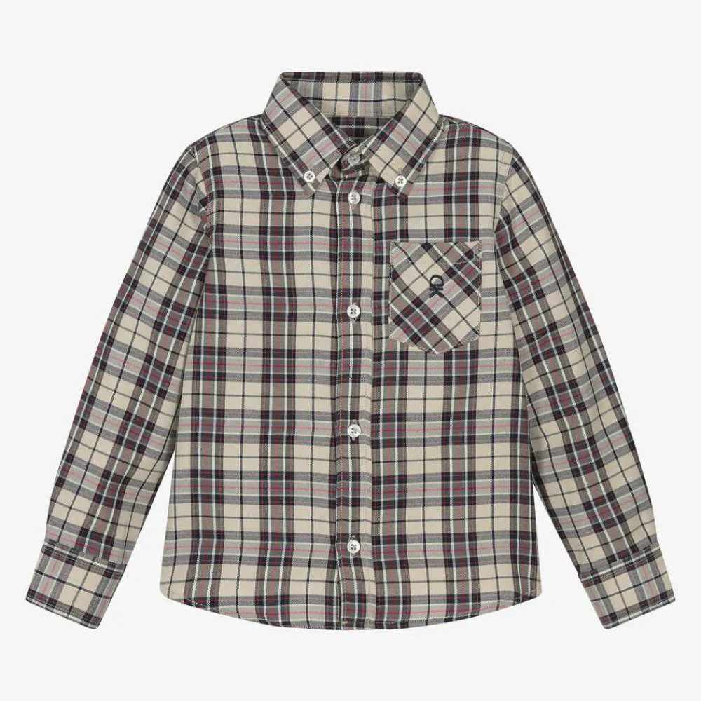 Dr. Kid Tops*Boys Beige Check Cotton Shirt