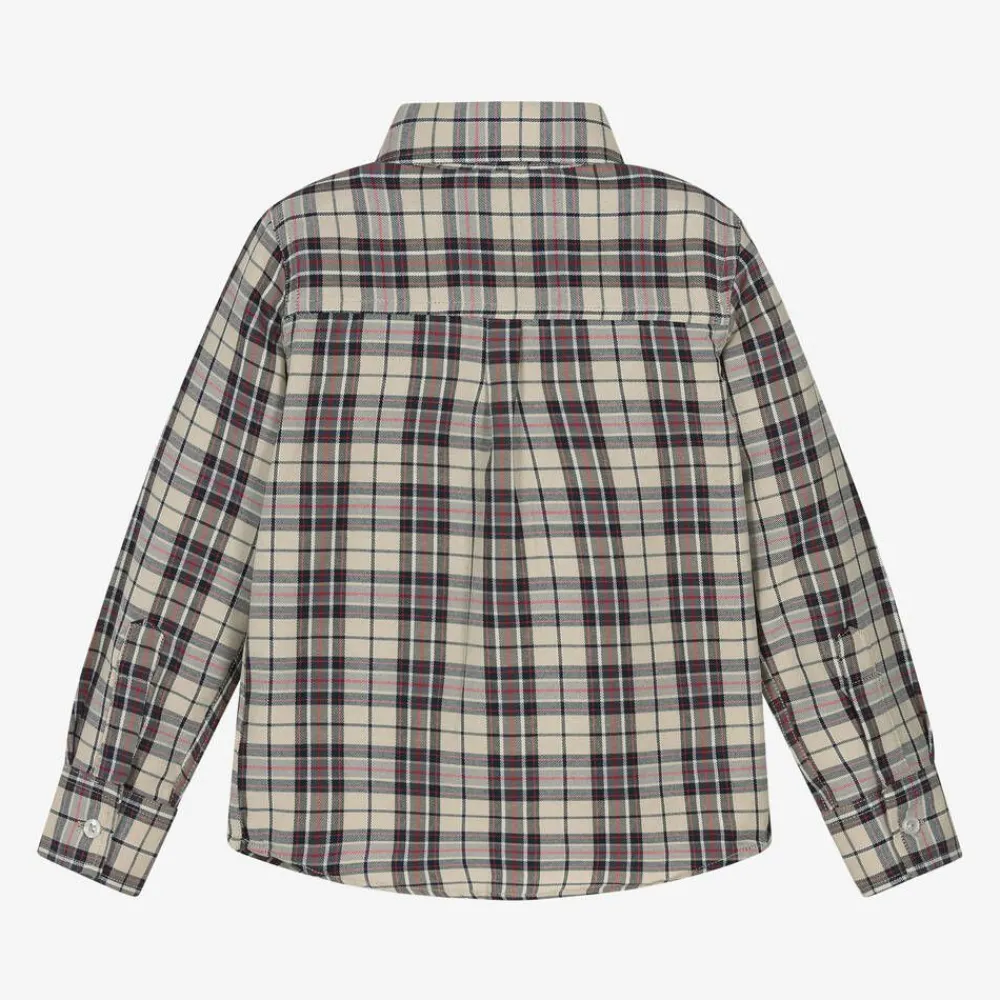 Dr. Kid Tops*Boys Beige Check Cotton Shirt