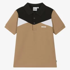 BOSS Tops*Boys Beige Colour Block Cotton Polo Shirt