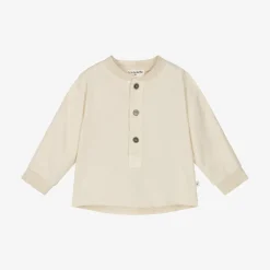 1 + in the family Tops*Boys Beige Cotton & Viscose Shirt