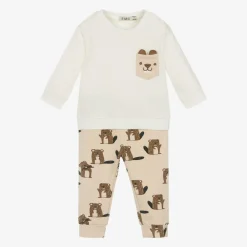Everything Must Change Outfit Sets|Outfit Sets*Boys Beige Cotton Beaver Print Trouser Set