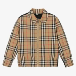 Burberry Coats & Jackets*Boys Beige Cotton Check Zip-Up Jacket