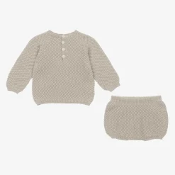 Babidu Outfit Sets|Outfit Sets*Boys Beige Cotton Knit Shorts Set