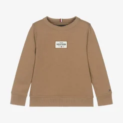 Tommy Hilfiger Tops*Boys Beige Cotton Patch Logo Sweatshirt