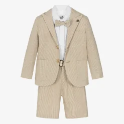 Beau KiD Suits*Boys Beige Cotton Stripe Shorts Suit
