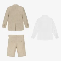 Beau KiD Suits*Boys Beige Cotton Stripe Shorts Suit