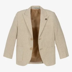 Beau KiD Suits*Boys Beige Cotton Stripe Shorts Suit