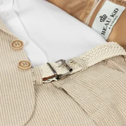 Beau KiD Suits*Boys Beige Cotton Stripe Shorts Suit