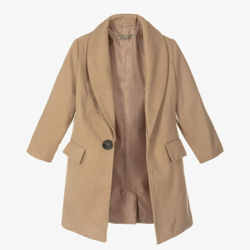 Romano Coats & Jackets*Boys Beige Faux Fur Trim Coat