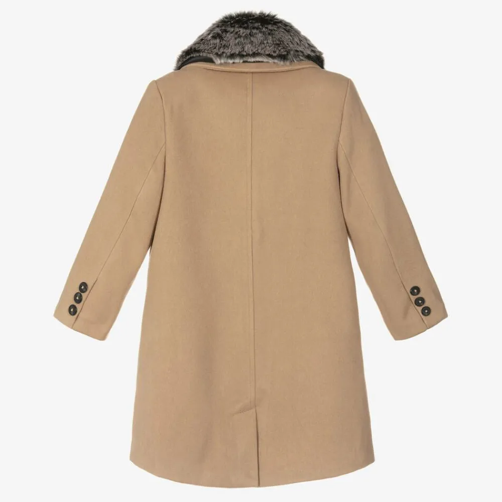 Romano Coats & Jackets*Boys Beige Faux Fur Trim Coat