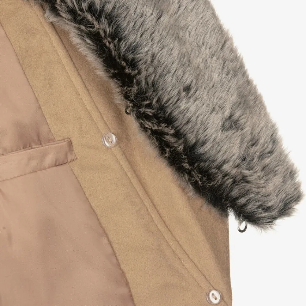 Romano Coats & Jackets*Boys Beige Faux Fur Trim Coat