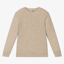 Dr. Kid Tops*Boys Beige Knitted Cotton & Wool Sweater