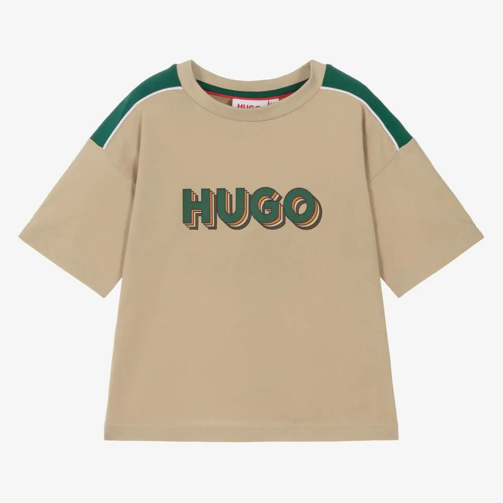 HUGO Tops*Boys Beige Organic Cotton T-Shirt