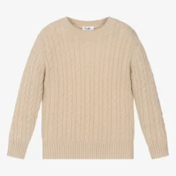 Il Gufo Tops*Boys Beige Wool Cable Knit Sweater