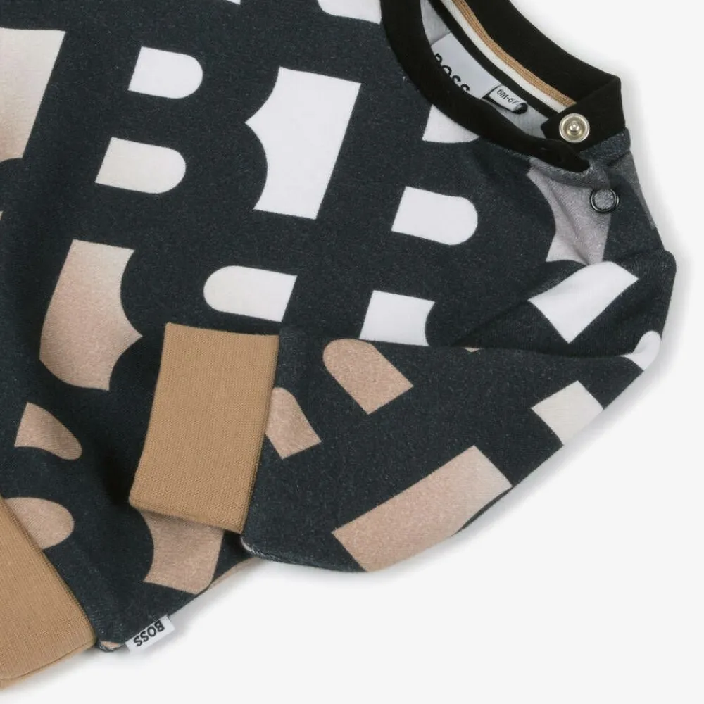 BOSS Tops*Boys Black & Beige Logo Cotton Sweatshirt