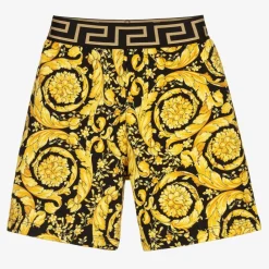 Versace Shorts*Boys Black & Gold Barocco Shorts