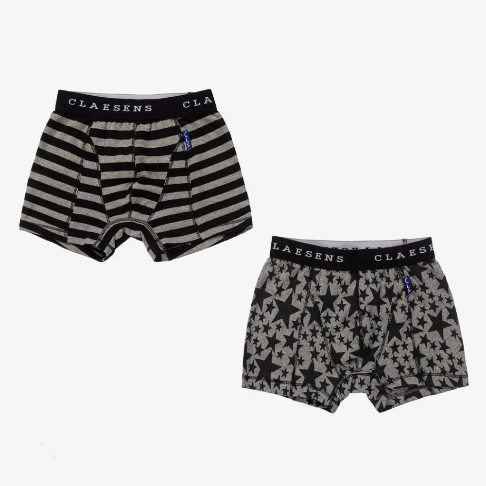 Claesens Underwear*Boys Black & Grey Cotton Boxers (2 Pack)