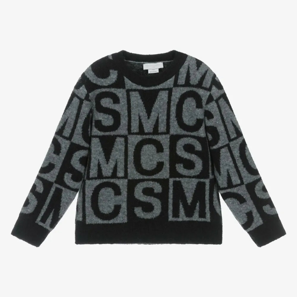 Stella McCartney Kids Tops*Boys Black & Grey Wool SMC Logo Sweater
