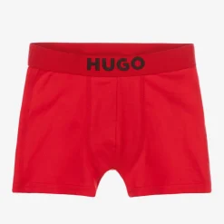 HUGO Underwear*Boys Black & Red Cotton Boxer Shorts (2 Pack)