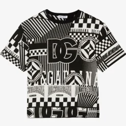 Dolce amp; Gabbana Tops*Boys Black & White Cotton Graphic T-Shirt