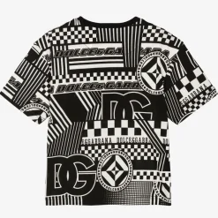 Dolce amp; Gabbana Tops*Boys Black & White Cotton Graphic T-Shirt
